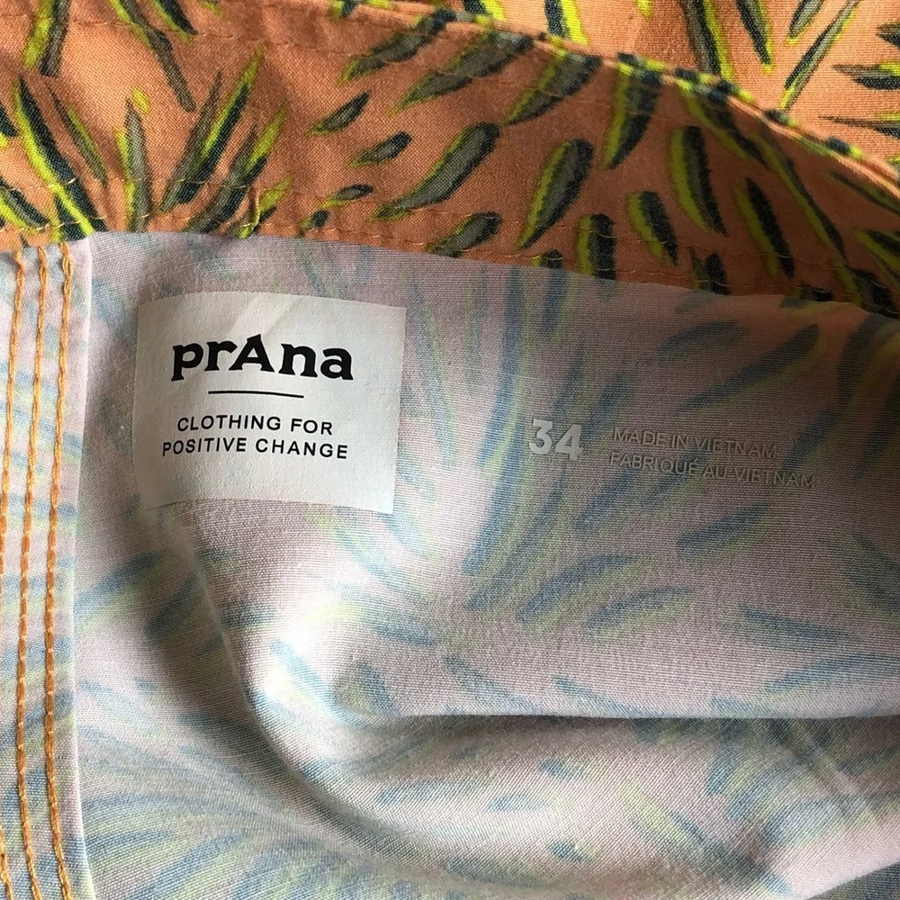 Prana Mens Rock Shock Swim Shorts Waist Belt Orange Pattern 34 6”